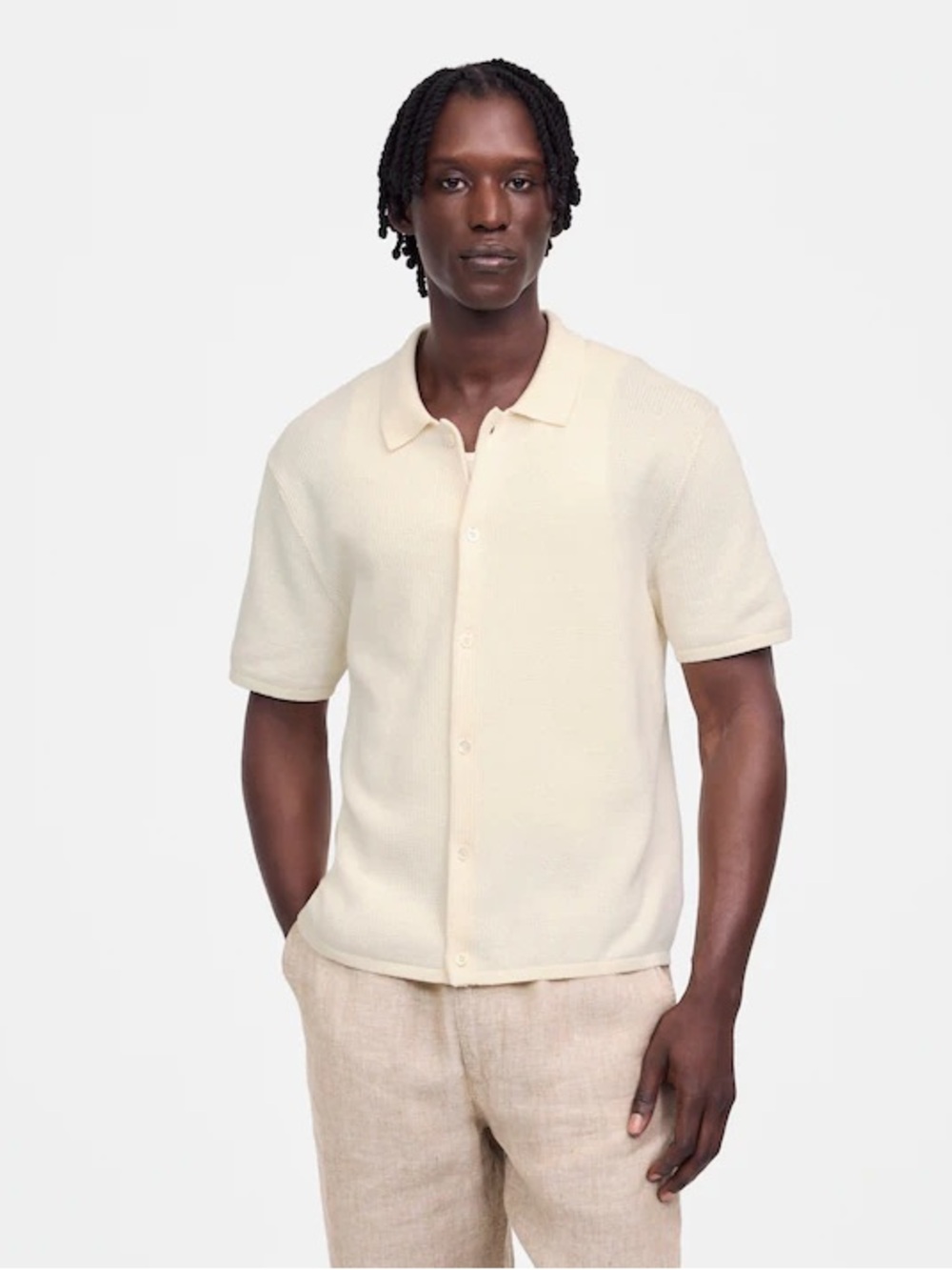 Madewell Tuck-Stitch Button-Up Sweater Polo vintage ivory Men’s Size XS NWOT